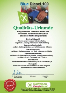 Qualitätsurkunde Blue Diesel 100